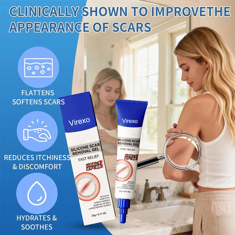 Silicone Scar Gel for Old and New Scars, Scar Treatment for Acne Surgical Burn and Stretch Marks, Medical Grade Silicone Scar Gel, Fast Absorbing