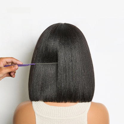 Special Offer | Put On and Go Brown Highlight / Natural Black Layered Cut Yaki Straight Minimalist Lace Bob Wig with Bangs